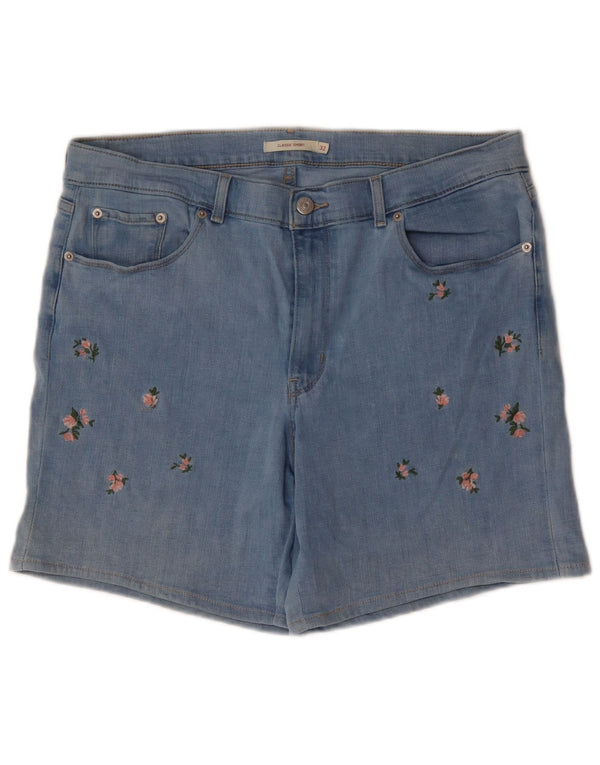 LEVI'S Womens Classic Denim Shorts W32 Large Blue Floral Cotton