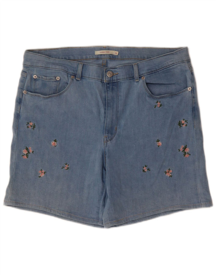LEVI'S Womens Classic Denim Shorts W32 Large Blue Floral Cotton