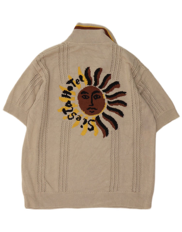 Zara Mens Inigo Studio Graphic Polo Neck Jumper Sweater Medium Beige