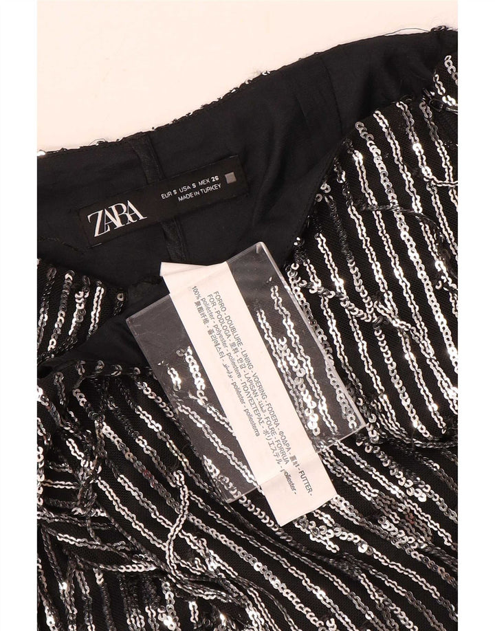 Zara Womens Mini Skirt Small W26 Black Striped Polyester