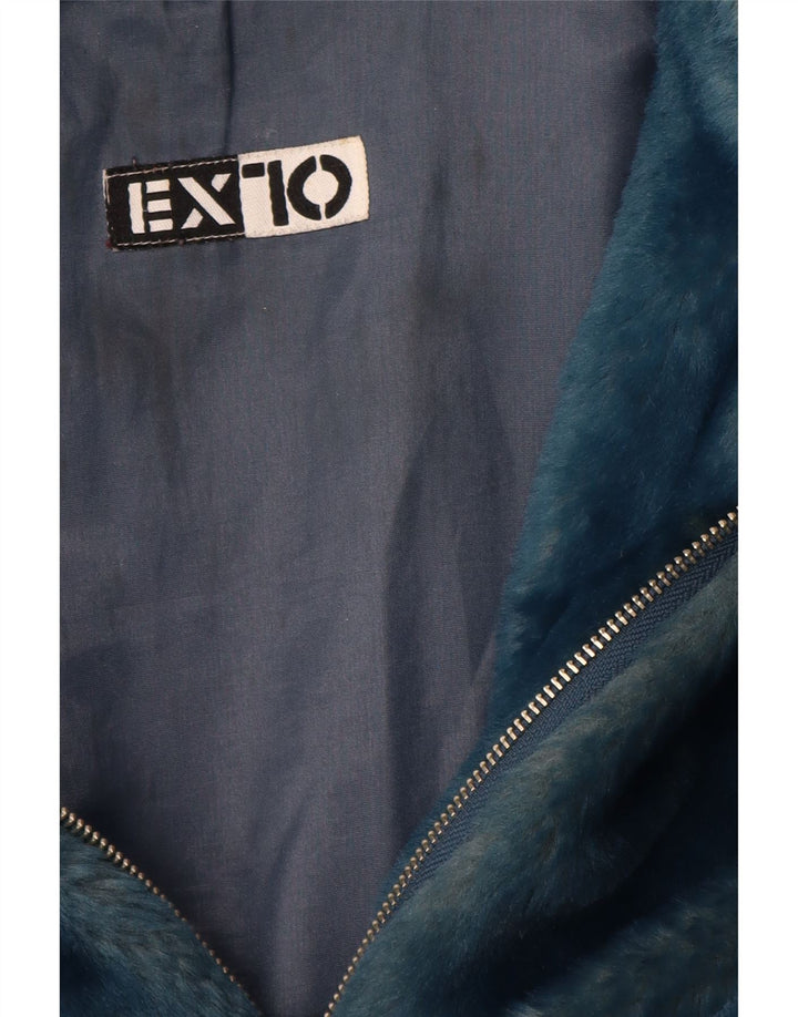 Vintage Womens Faux Fur Jacket UK 12 Medium Blue Polyacrylic