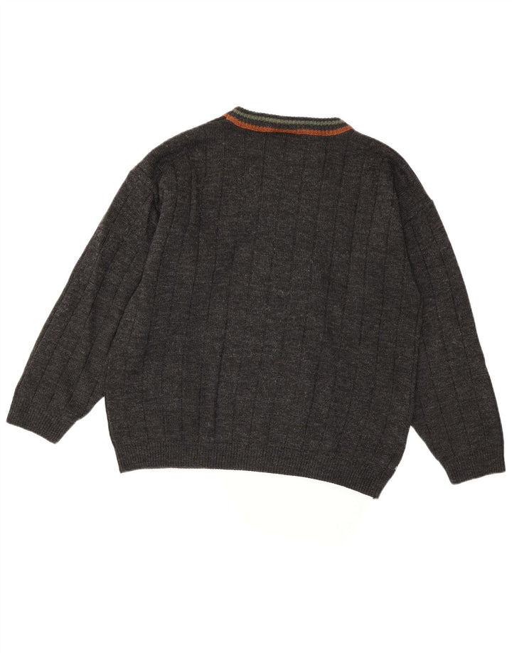 Vintage Mens Crew Neck Jumper Sweater IT 48/50 Medium Navy Blue Geometric