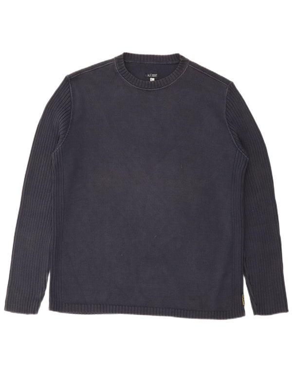 Armani Jeans Mens Crew Neck Jumper Sweater XL Navy Blue Cotton