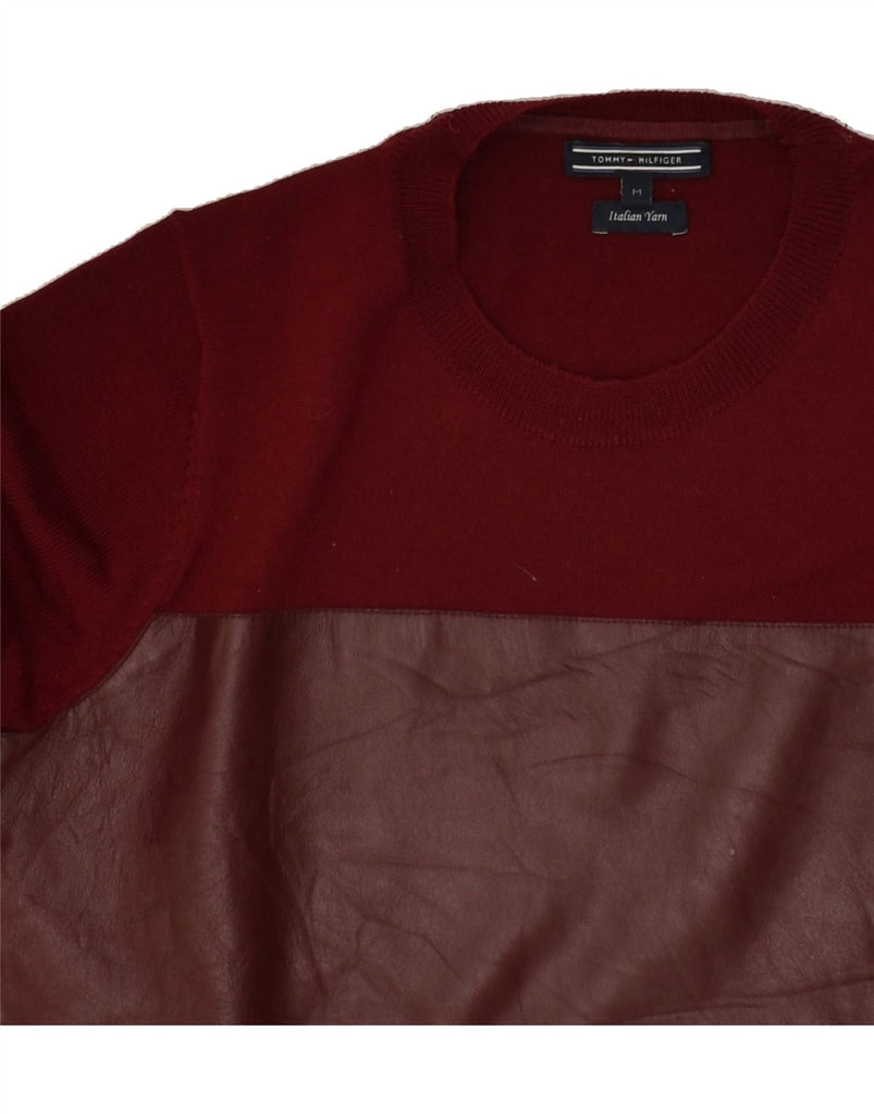 TOMMY HILFIGER Mens Crew Neck Jumper Sweater Medium Burgundy Colourblock | Vintage Tommy Hilfiger | Thrift | Second-Hand Tommy Hilfiger | Used Clothing | Messina Hembry 