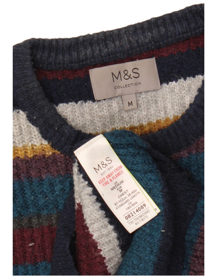 Marks & Spencer Mens Crew Neck Jumper Sweater Medium Multicoloured Striped