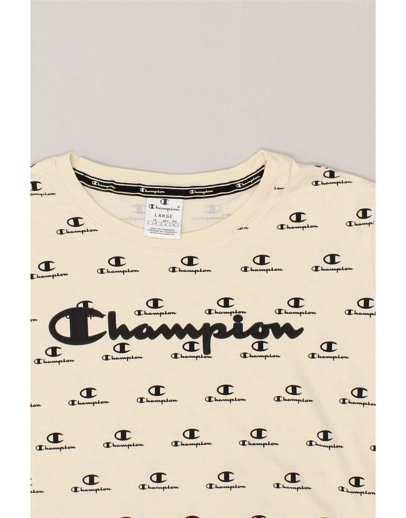 CHAMPION Womens Graphic T-Shirt Top UK 14 Large Beige Cotton Vintage Champion and Second-Hand Champion from Messina Hembry 