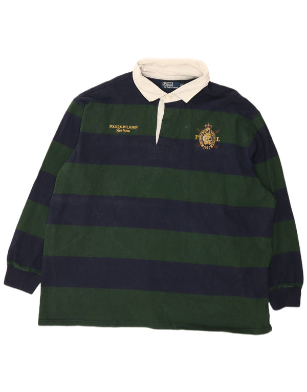 Polo Ralph Lauren Mens Big Long Sleeve Rugby Shirt 4XL Green Striped Cotton