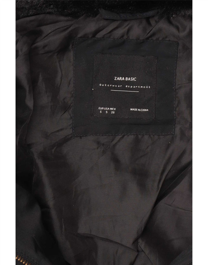 Zara Womens Crop Hooded Padded Jacket UK 10 Small Black