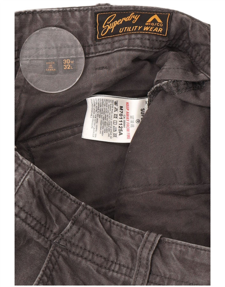Superdry Mens Straight Cargo Trousers W30 L32 Grey Cotton