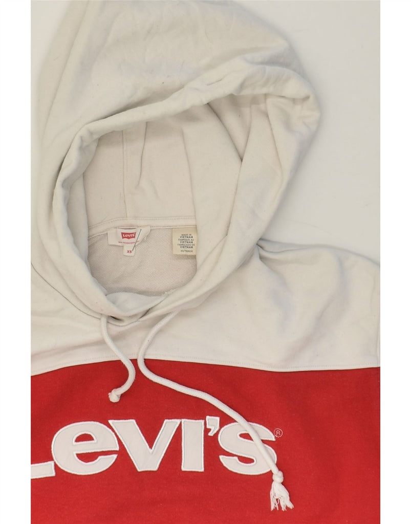 LEVI'S Womens Graphic Hoodie Jumper UK 8 XS White Colourblock Cotton | Vintage Levi's | Thrift | Second-Hand Levi's | Used Clothing | Messina Hembry 