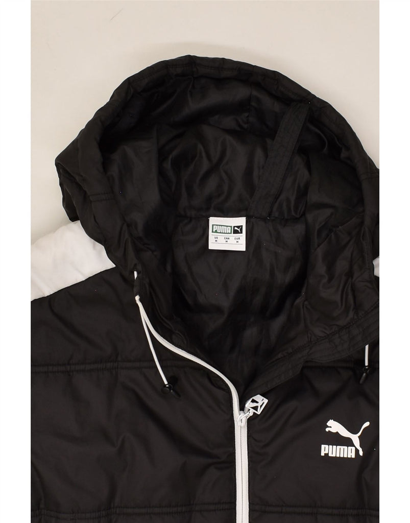 PUMA Mens Hooded Padded Jacket UK 38 Medium Black Colourblock Polyester | Vintage Puma | Thrift | Second-Hand Puma | Used Clothing | Messina Hembry 