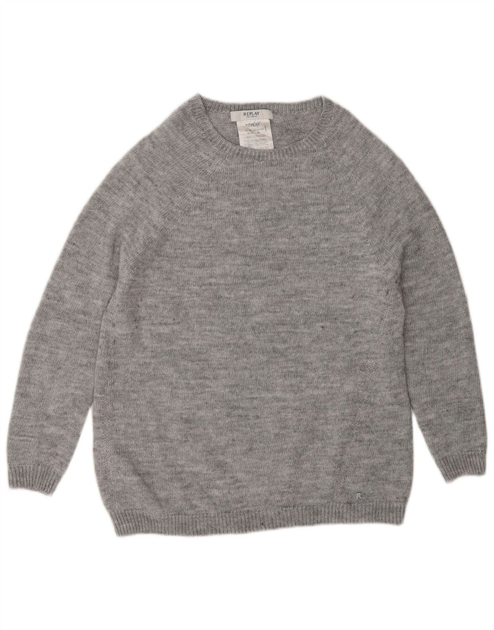 REPLAY Womens Longline Crew Neck Jumper Sweater UK 14 Medium Grey Acrylic