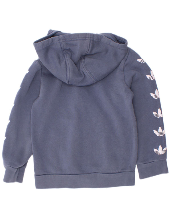 Adidas Boys Graphic Zip Neck Hoodie Jumper 4-5 Years Blue Cotton