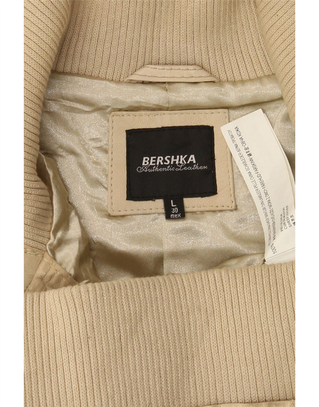 BERSHKA Womens Leather Jacket UK 14 Large Beige Sheepskin Vintage Bershka and Second-Hand Bershka from Messina Hembry 