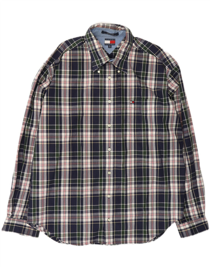 TOMMY HILFIGER Mens Shirt 2XL Navy Blue Check Cotton