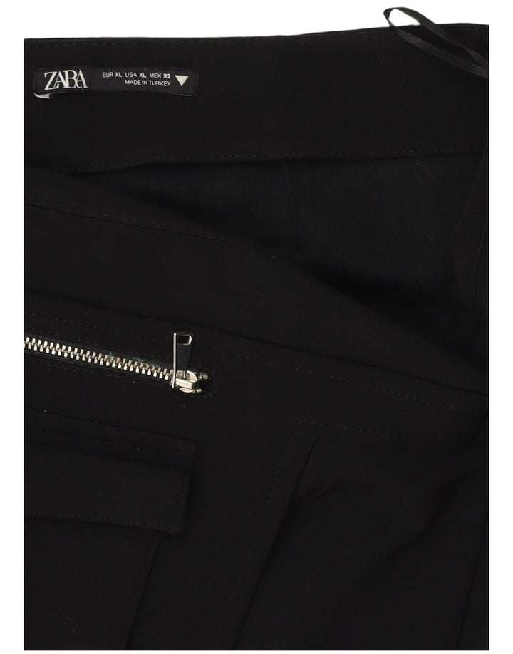 ZARA Womens High Waist Mini Skirt XL W32  Black Polyester