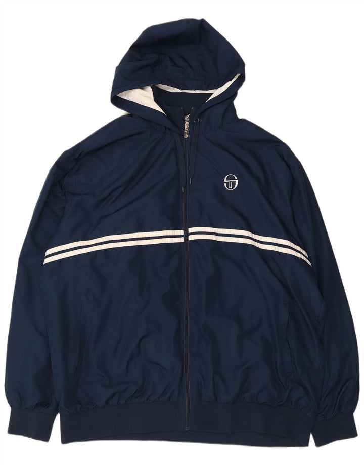 Sergio Tacchini Mens Hooded Tracksuit Top Jacket 3XL Navy Blue Polyester