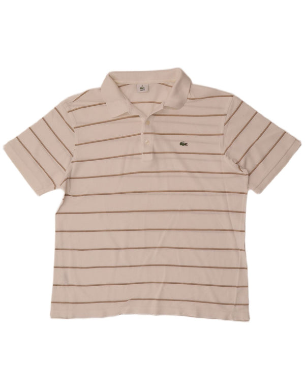 Lacoste Mens Polo Shirt Size 6 XL White Striped Cotton