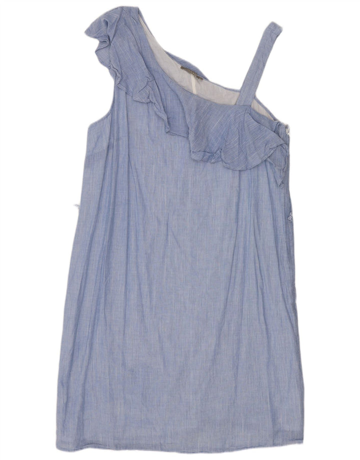Oasis Womens One Shoulder Dress UK 14 Medium Blue Cotton