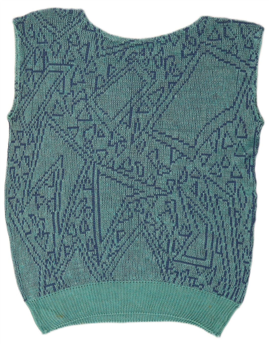 Vintage Womens Vest Tank Top UK 16 Large Blue Geometric