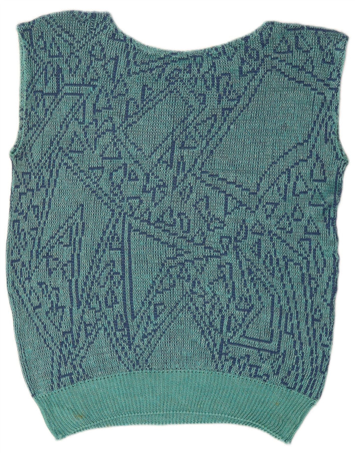 Vintage Womens Vest Tank Top UK 16 Large Blue Geometric