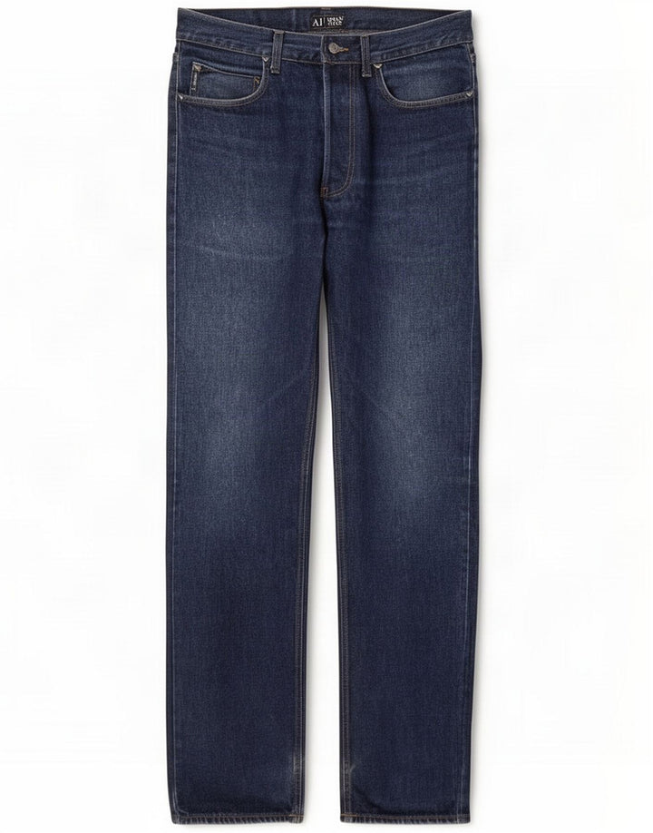 Armani Mens Straight Jeans W33 L32 Blue Cotton