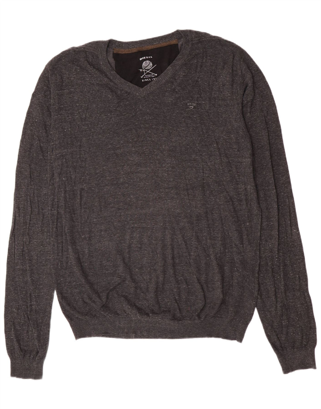 Diesel Mens V-Neck Jumper Sweater 2XL Grey Cotton