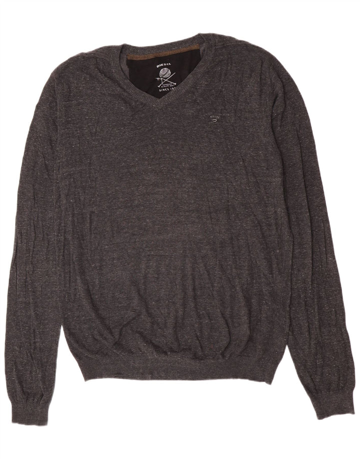 Diesel Mens V-Neck Jumper Sweater 2XL Grey Cotton