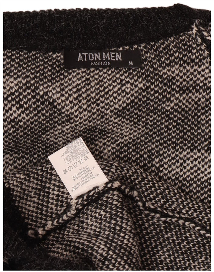 Aton Mens Turtle Neck Jumper Sweater Medium Black Fair Isle Christmas