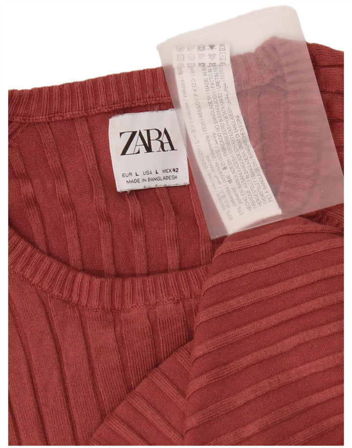 Zara Womens Crew Neck Jumper Sweater UK 14 Large Red Viscose