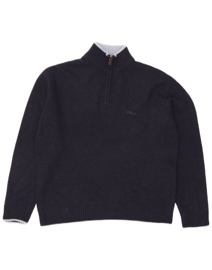 Fila Mens Zip Neck Jumper Sweater Large Navy Blue Wool