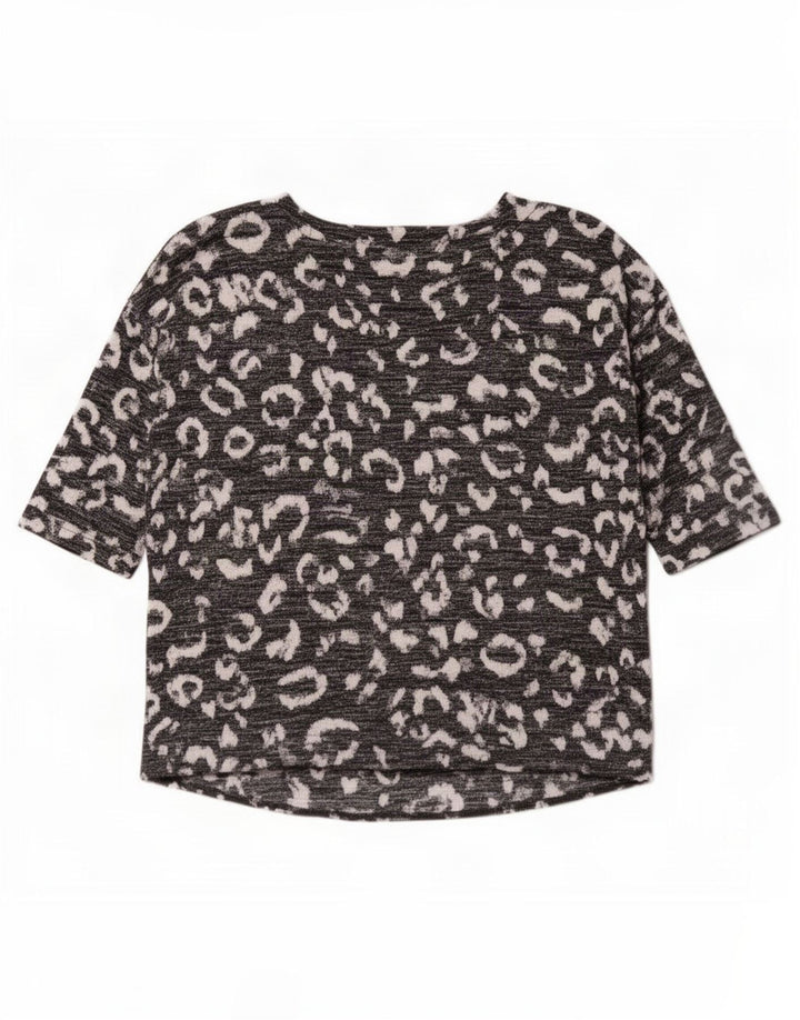 Marks & Spencer Womens Top 3/4 Sleeve UK 16 Large Black Animal Print