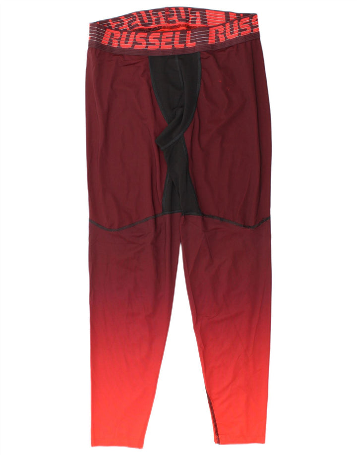 Russell Athletic Mens Leggings Large Burgundy Colourblock