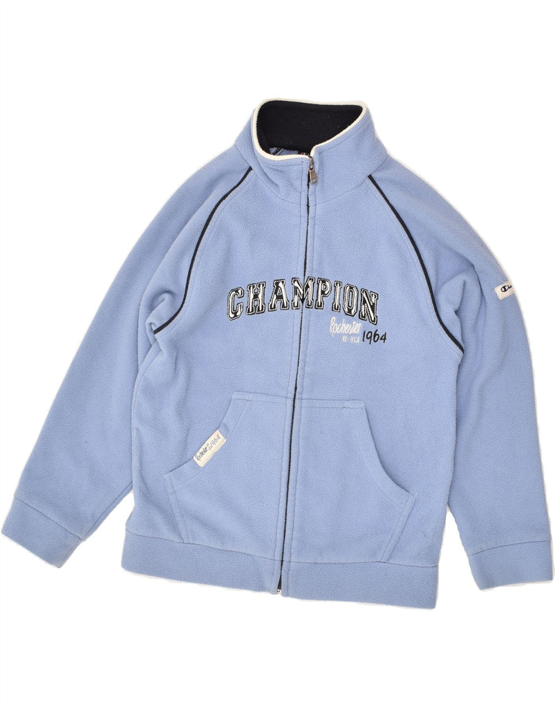 CHAMPION Boys Graphic Fleece Jacket 7-8 Years Small Blue Polyester | Vintage Champion | Thrift | Second-Hand Champion | Used Clothing | Messina Hembry 