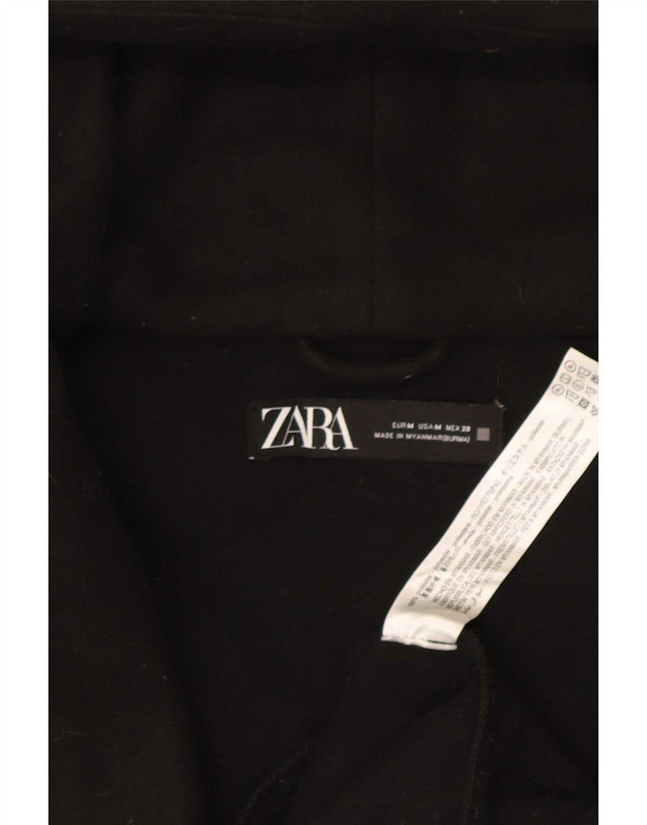 Zara Womens Hooded Overcoat UK 14 Medium Black Polyester