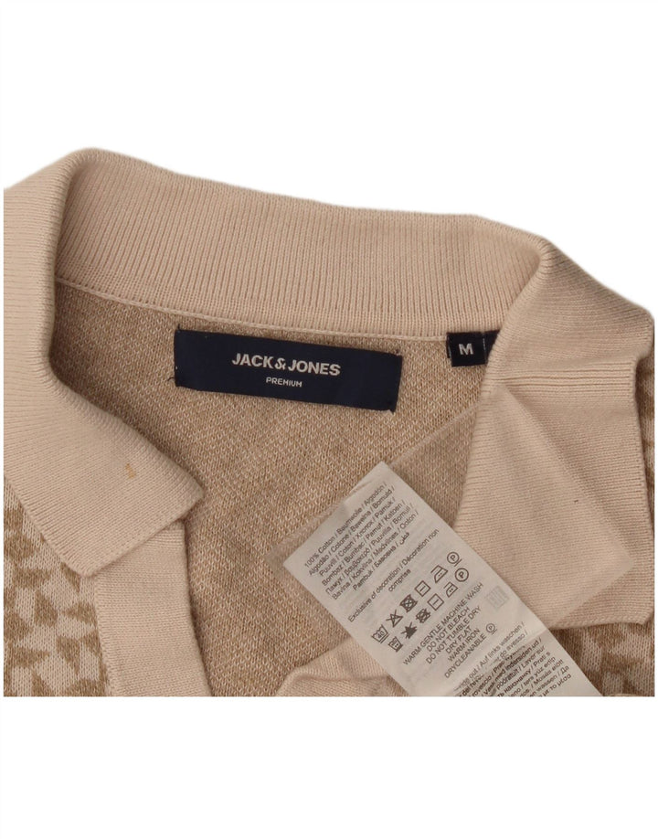 Jack & Jones Mens Polo Shirt Medium Beige Geometric Cotton