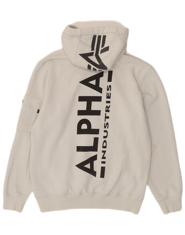 ALPHA INDUSTRIES Mens Graphic Hoodie Jumper Large White Cotton