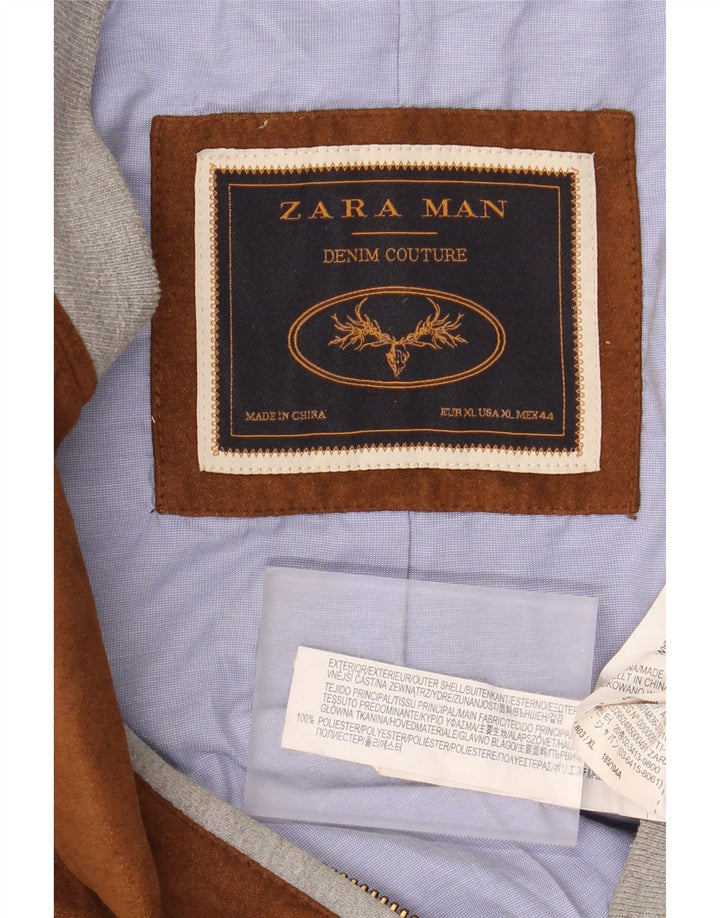 Zara Mens Tracksuit Top Jacket XL Brown Polyester