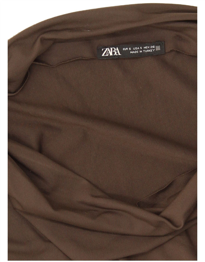 Zara Womens Off Shoulder Top UK 8 Small Brown