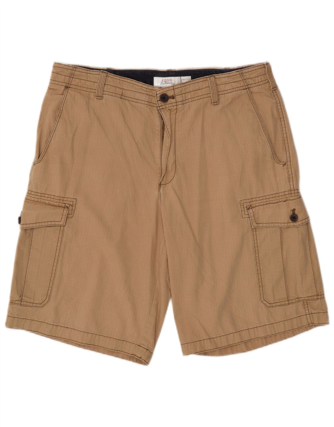 IZOD Mens Salt Water Cargo Shorts W34 Large  Beige Check Cotton