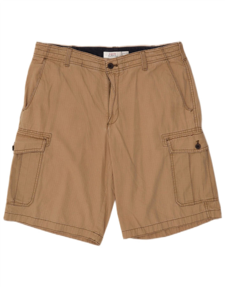 IZOD Mens Salt Water Cargo Shorts W34 Large  Beige Check Cotton
