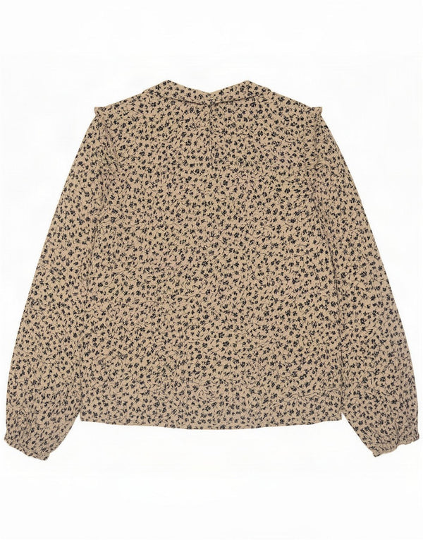 Marks & Spencer Womens Long Sleeve Blouse Top UK 14 Medium Beige Floral