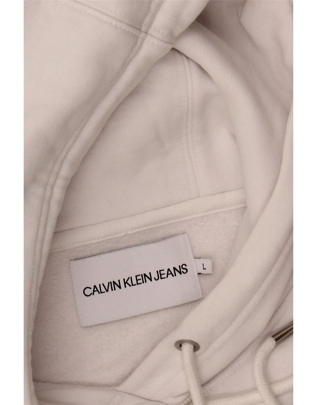 CALVIN KLEIN JEANS Mens Graphic Hoodie Jumper Large White Cotton Vintage Calvin Klein Jeans and Second-Hand Calvin Klein Jeans from Messina Hembry 