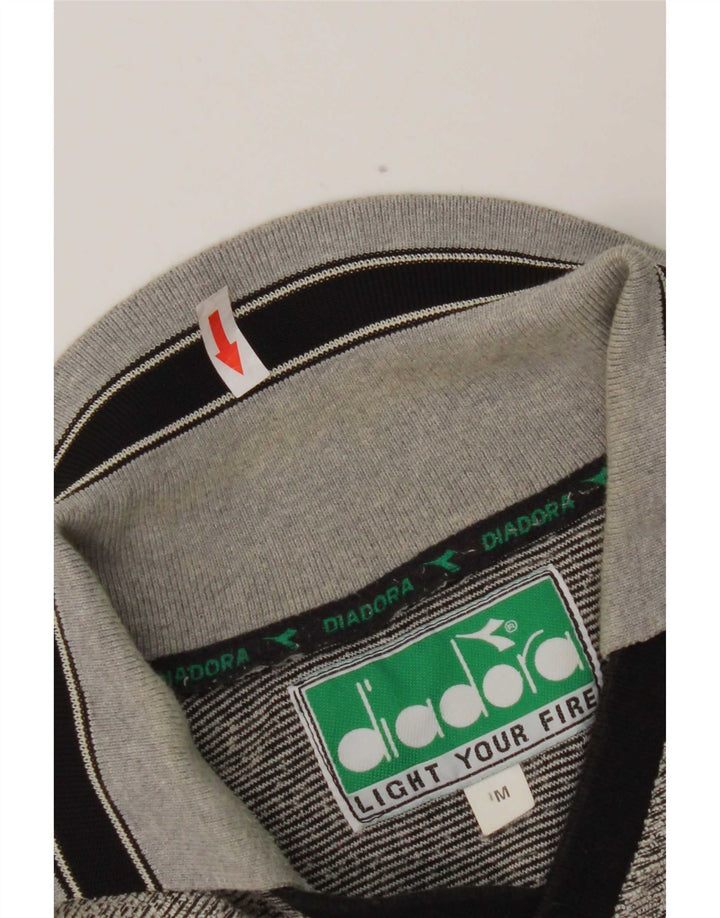 Diadora Mens Polo Shirt Medium Grey Striped Polyester