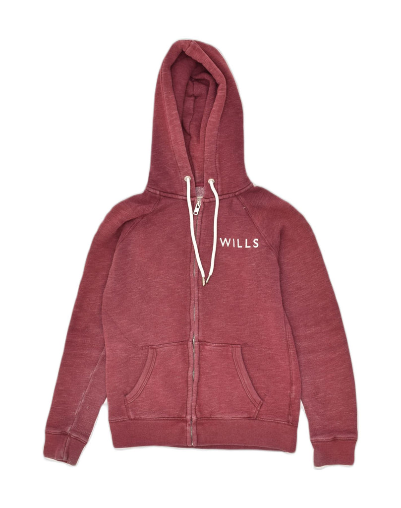 JACK WILLS Womens Zip Hoodie Sweater UK 10 Small Maroon Cotton | Vintage Jack Wills | Thrift | Second-Hand Jack Wills | Used Clothing | Messina Hembry 