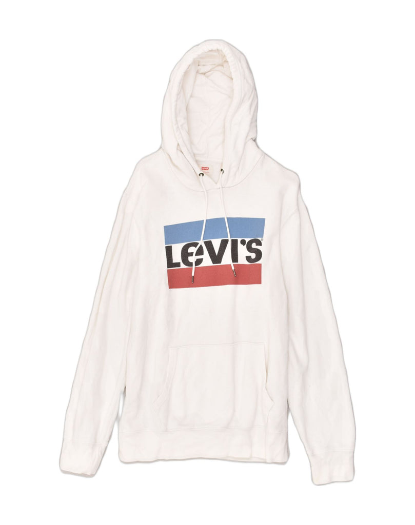 LEVI'S Mens Graphic Hoodie Jumper Medium White Cotton | Vintage Levi's | Thrift | Second-Hand Levi's | Used Clothing | Messina Hembry 