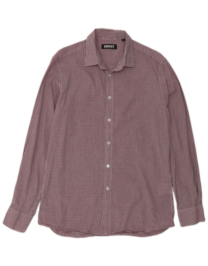 Dkny Mens Shirt Medium Burgundy Gingham Cotton