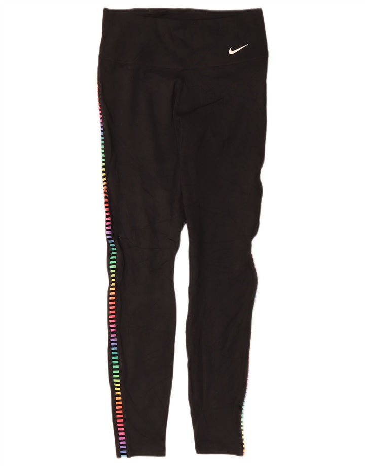 Nike Womens Dri Fit Leggings UK 8 Small Black Geometric Polyester