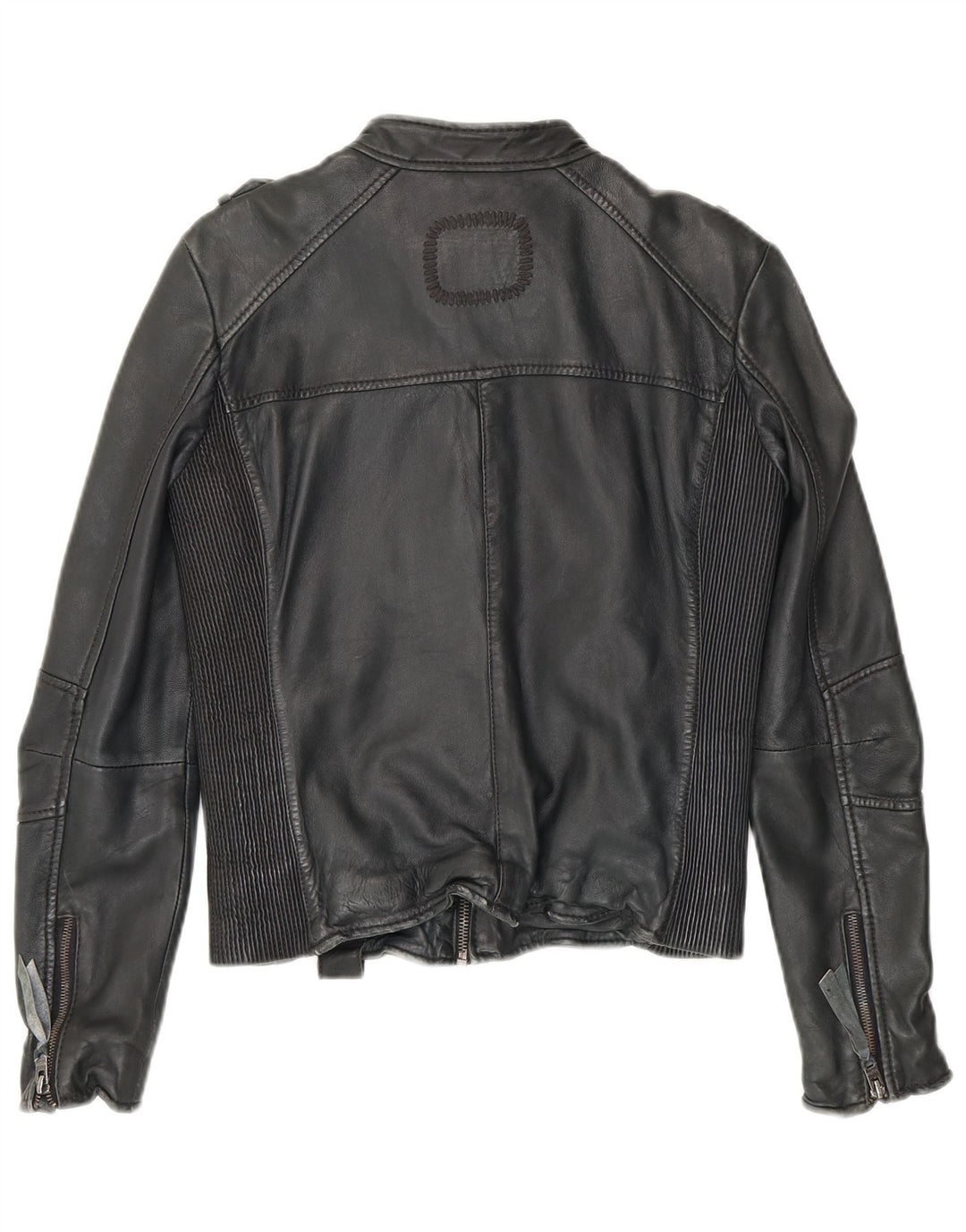 Tigha Womens Leather Biker Jacket UK 10 Small Black Sheepskin
