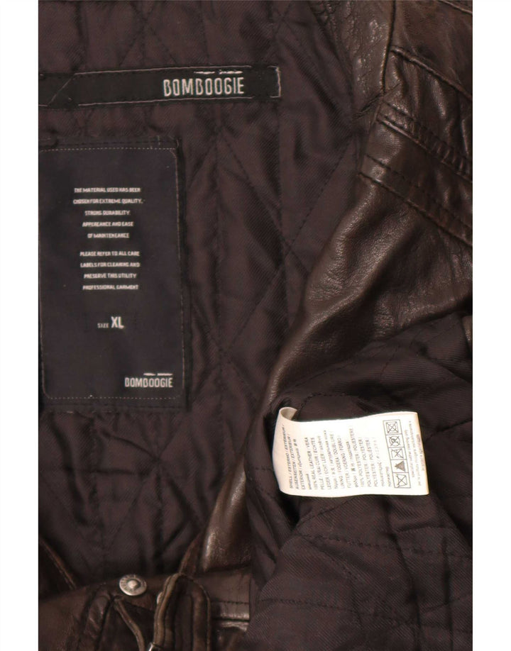 Bomboogie Mens Leather Racer Jacket UK 42 XL Brown Leather